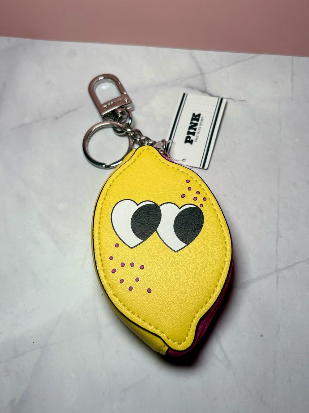 🍋 PINK Lemon-Shaped Zip Pouch Keychain Bag Charm NWT - Picture 5 of 12